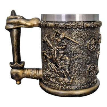 Imagem de Cavaleiro Caneca Medieval Artesanal Cavaleiro Templário 3D em Resina A