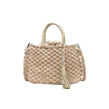 Imagem de Bolsa De Praia Feminina Palha Trançada com Alça Transversal e Detalhes