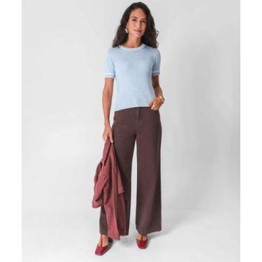 Imagem de Blusa Feminina Manga Curta Tricô Marisa Azul-52459, Azul, M