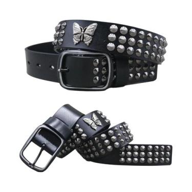 Imagem de Cinto Masculino De Couro Genuíno Estilo Cowboy Com Rebites Metálicos P