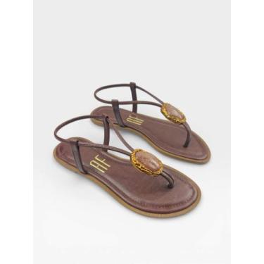 Imagem de Rasteira Af Marrom Com Pedra Natural E Dourado Cafe - ANA FLOR, Cafe, 