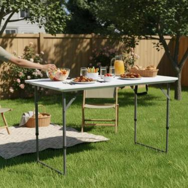 Imagem de Mesa Dobrável Portátil De Plástico 120X60cm Que Vira Maleta Para Campi