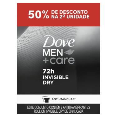 Imagem de Desodorante Roll-on Men+Care Invisible Dry 2x50ml Dove Masculino Antitranspirante 72h
