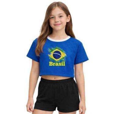 Imagem de Camiseta Cropped Adulto Look Jeans Bandeira Brasil - M - AZUL-Feminino