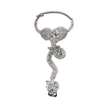 Imagem de Pulseira De Cobra Gótica Punk Feminina Com Cristais E Strass, Anel De 