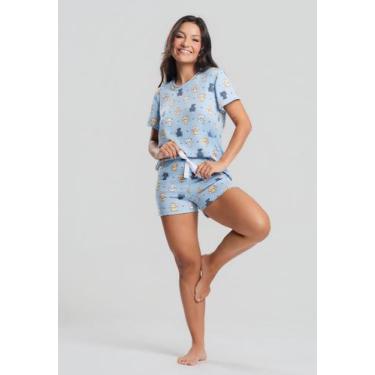 Imagem de Pijama Short e Blusa M/C Malha Gato Azul Salvatore, M