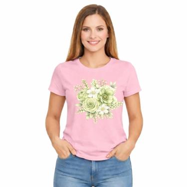 Imagem de Camiseta Feminina Flores Verde Estampa Delicada Moderna-Feminino