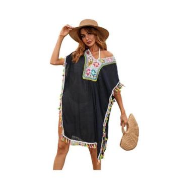 Imagem de Vestido De Praia Feminino Sexy Em Crochê Com Franjas E Detalhes Vazado