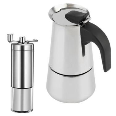 Imagem de Moedor Café Manivela Manual + Cafeteira Italiana Moka 450ml - Kadê