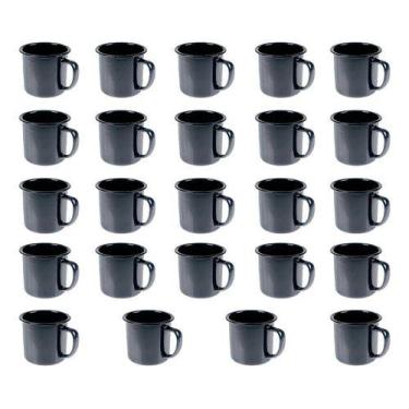 Imagem de Caneca Esmaltada Retro 80ml Preta Vintage Jogo 24 Peças - Kadê