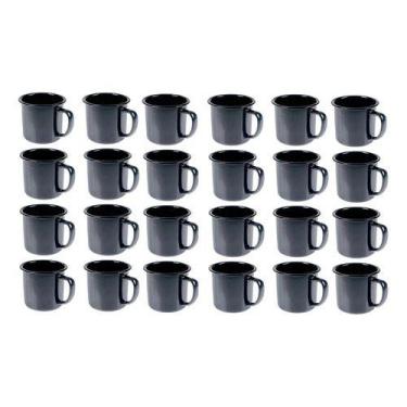 Imagem de Caneca Esmaltada Retro 150ml Preta Vintage Jogo 24 Pcs - Kadê