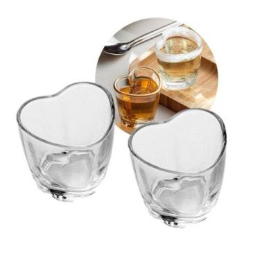 Imagem de Jogo 2 Copos Para Shot De Vidro Dose Degustação Coração Transparente L