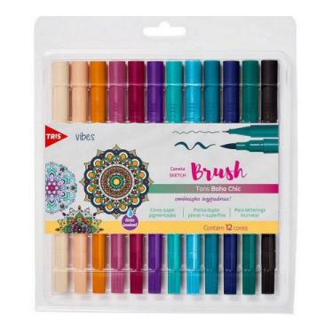 Imagem de Caneta Brush Tris Dual Sketch Tons Boho Chic 12 Cores