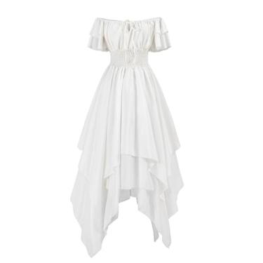 Imagem de Nuoqi Vestido renascentista branco feminino tomara que caia Ren Faire fantasia vitoriana medieval camponesa vestido de noiva, Branco #1589, XXG