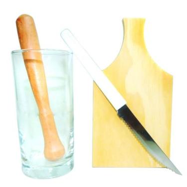 Imagem de Kit Caipirinha Copo Socador Faca E Tábua Para Cortar Limão - Luthi Com