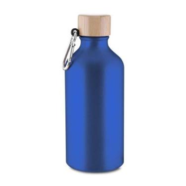 Imagem de Garrafa Alumínio Reciclado 550ml Tampa Bambu Mosquetão Azul - GlobalUp