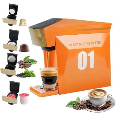 Imagem de Cafeteira 4 em 1 para servidor único, mini máquina de café para Nespresso Original/K cups/Dolce Gusto Original/Café moído, máquina de café expresso de 19 bar adequada para escritório em casa, laranja