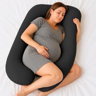 Imagem de Almofada de Corpo Gestante Isa Formato U Fibra Siliconada Veludo Preto Abmaza