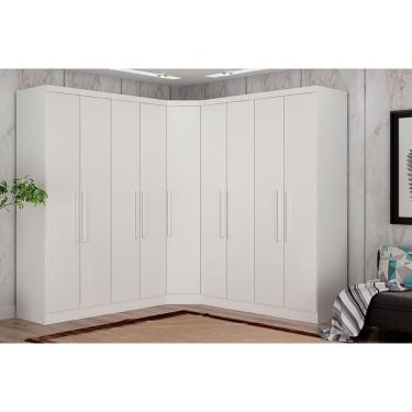 Imagem de Kit Quarto Modulado Casal Rizon 2 Guarda Roupas e 1 Closet QC210 6 Gavetas MDF Neve Móveis Novo Horizonte