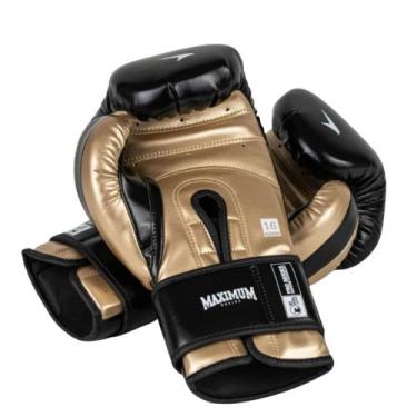 Imagem de Luva Boxe Muay Thai Profissional Cor PRO Preto e Dourado Maximum, Pret