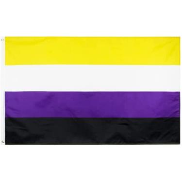 Imagem de Bandeira não binária Pride Progress 9 x 1,5 m NB Gênero Orgulho Mês Desfile LGBTQIA Gay Lesbian BI Banner de parede para pendurar ao ar livre, decoração voadora, suprimentos de festa, resistente a UV, cores vivas, não desbota