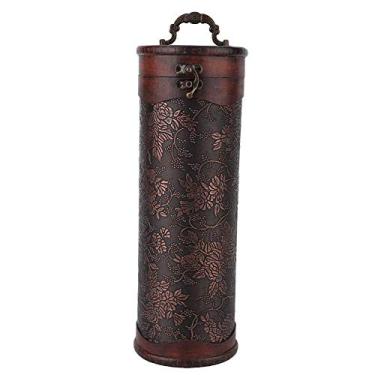 Imagem de Baú de tesouro, caixa de armazenamento de vinho tinto única de madeira redonda vintage com alça de cerimônia de aniversário de inauguração de casa e vinho