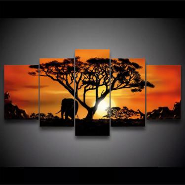 Imagem de Quadro decorativos África Paisagens 5 peças 63x130 em tecido