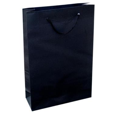 Imagem de Kit 100 Sacolas De Papel Preta 25X17X6Cm Bolsa Festa