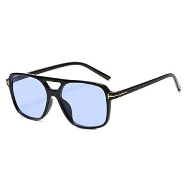 Imagem de Óculos de sol retrô grandes quadrados femininos masculinos moda pontes duplas óculos UV400 tons populares óculos de sol, preto azul, um