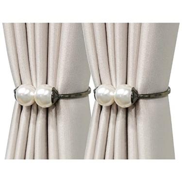 Imagem de Atrás de cortina 2 peças de liga pérola prendedor de cortina prendedor de cortina para casa quarto dormitório escritório decorativo fivela de bola pendurada, q