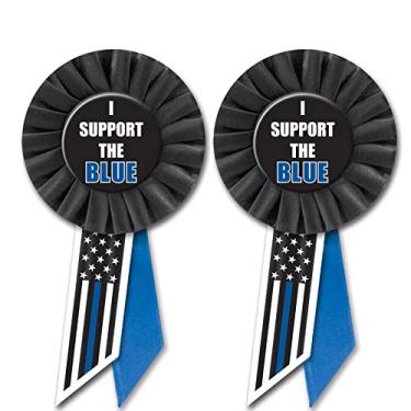 Imagem de Beistle 2 peças I Support The Police Law Enforcement American Flag Thin Blue Line EUA Rosette Fitas para 4 de julho, decorações patrióticas do Dia da Independência, artigos e brindes