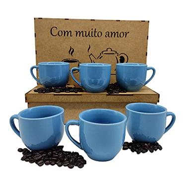 Imagem de Jogo 6 Xicaras De Porcelana Para Café Chá 170ml Caixa Em Mdf Decorada Várias Cores cor:Azul