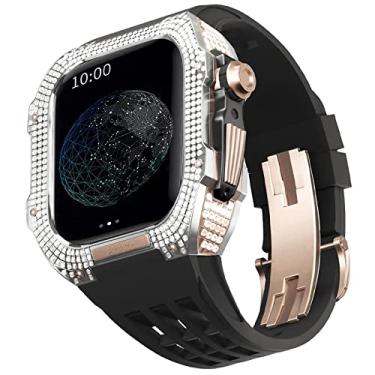 Imagem de TONECY Kit de modificação de relógio, kit de pulseira de relógio de luxo para Apple Watch 8 Ultra 45mm luxo viton pulseira estojo de titânio para Iwatch 7 8 45mm modificação de atualização