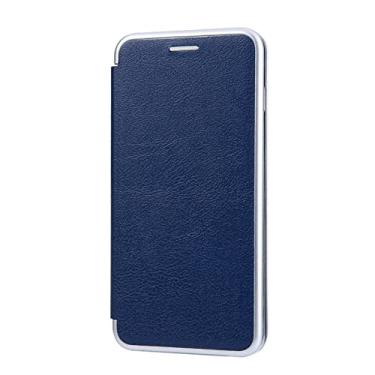 Imagem de DENSUL Capa de couro para iPhone 14/14 Pro/14 Plus/14 Pro Max, laterais galvanizadas da moda, capa magnética à prova de choque transparente capa protetora de TPU macia, azul, 14 pro max 6,7 polegadas