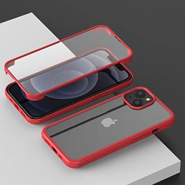 Imagem de Capa de celular de vidro temperado de dupla face à prova de choque com sensação de pele lateral macia para iPhone 13 12 11 Pro Max X XS Capa traseira, vermelha, para iphone 11 pro max