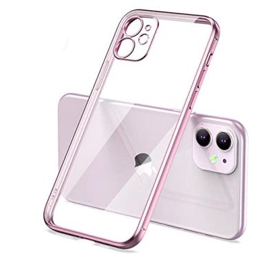 Imagem de Capa transparente de silicone com moldura quadrada de revestimento de luxo para iPhone 11 12 13 14 Pro Max Mini X XR XS Max 7 mais capa traseira transparente, rosa, para iPhone 11 Pro