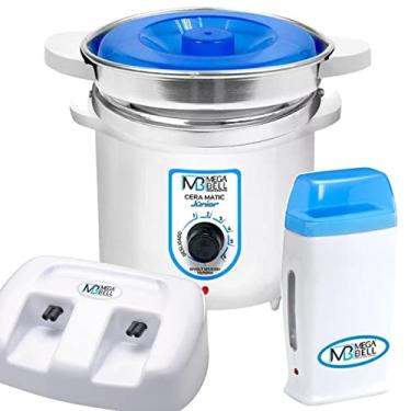 Imagem de Termocera Panela Depilação 400g c/Refil + Base Dupla c/ 1 Rollon Branco c/Azul Mega Bell