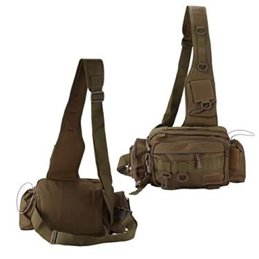 Imagem de Bolsas para equipamento de pesca e caixas de armazenamento Bolsa para equipamento de pesca Nylon 600D Equipamento de pesca Pacote de estilingue com cinto para ciclismo ao ar livre (Khaki)