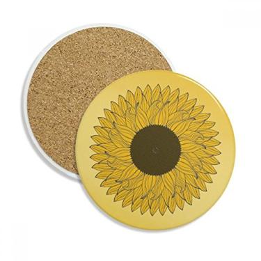 Imagem de Porta-copos de cerâmica para planta de girassol amarelo flor copo suporte para caneca, pedra absorvente para bebidas, presente de 2 peças