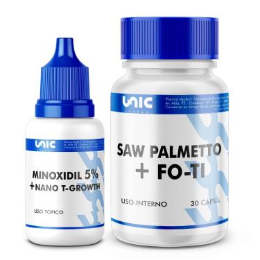 Imagem de Minoxidil 5% + Nano T-Growth (30Ml) + Saw Palmetto+ Fo-Ti - 30 Cápsulas