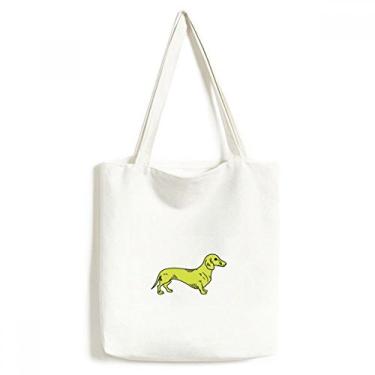 Imagem de Bolsa de lona com estampa de ilustração amarela com desenho de cachorro bolsa de compras casual