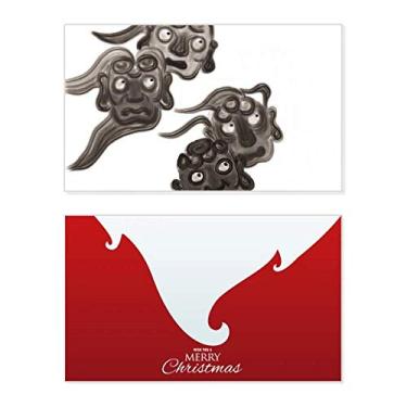Imagem de Estilo de tinta chinesa Cinco Goblins Monster Holiday Merry Christmas Cartões de parabéns Mensagem de Natal