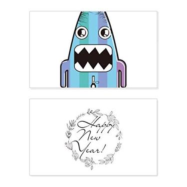 Imagem de Cartão de felicitações Alien Monstro Azul Monstro Ano Novo Cartão Bless Mensagem Presente