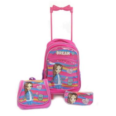 Imagem de Mochila Escolar Infantil Rodinhas Lancheira Estojo Alças Feminino Menina (Estilosa)