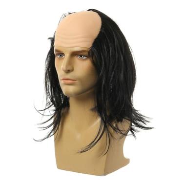 Imagem de Tachiuwa Peruca Boné Fantasia Festa - Peruca Careca Cientistas Loucos - Preto Liso - Circunferência 58-60 cm