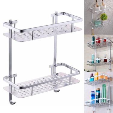 Imagem de Suporte Aluminio Organizador Porta Shampoo Sabonete Prateleira Dupla Box