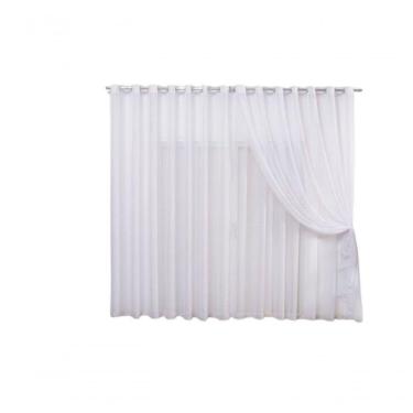 Imagem de Cortina 6,00x2,50 Sala Quarto Cozinha Varão Voil Duplo Cor: Branco