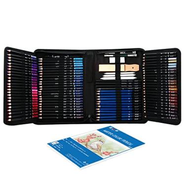 Imagem de 145 peças profissionais lápis de cor a óleo e conjunto de esboço Carvão grafite apagador de lápis Extensor Desenhar papel sacola de transporte de arte suprimentos presente para crianças