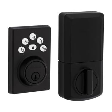 Imagem de Kwikset Powerbolt 240 Teclado de 5 botões preto fosco contemporâneo fechadura de porta eletrônica, com entrada conveniente sem chave, códigos de usuário personalizáveis e bloqueio automático