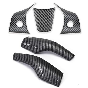 Imagem de YJMOTOR Capa de acabamento de volante com capa de mudança de marcha para Tesla Model 3 Y acessórios decorativos 5 peças (fibra de carbono fosco)